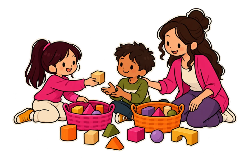 Conceptual illustration: children explore sharing and cooperation.