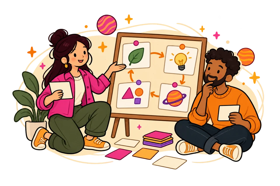 Illustration: Ideen und Forschung werden zu einem durchdachten Konzept.