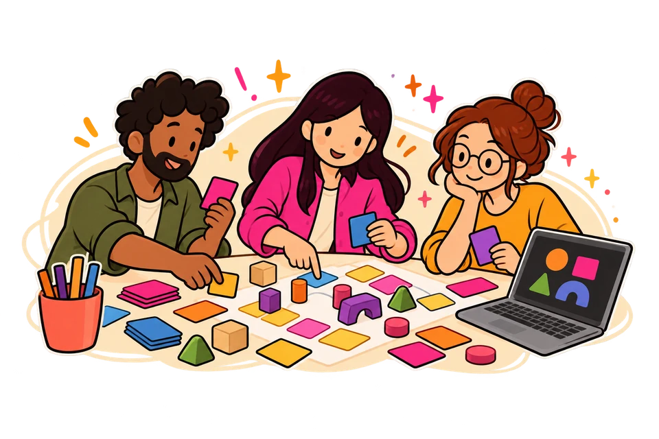 Illustration: A team develops a playful prototype together.